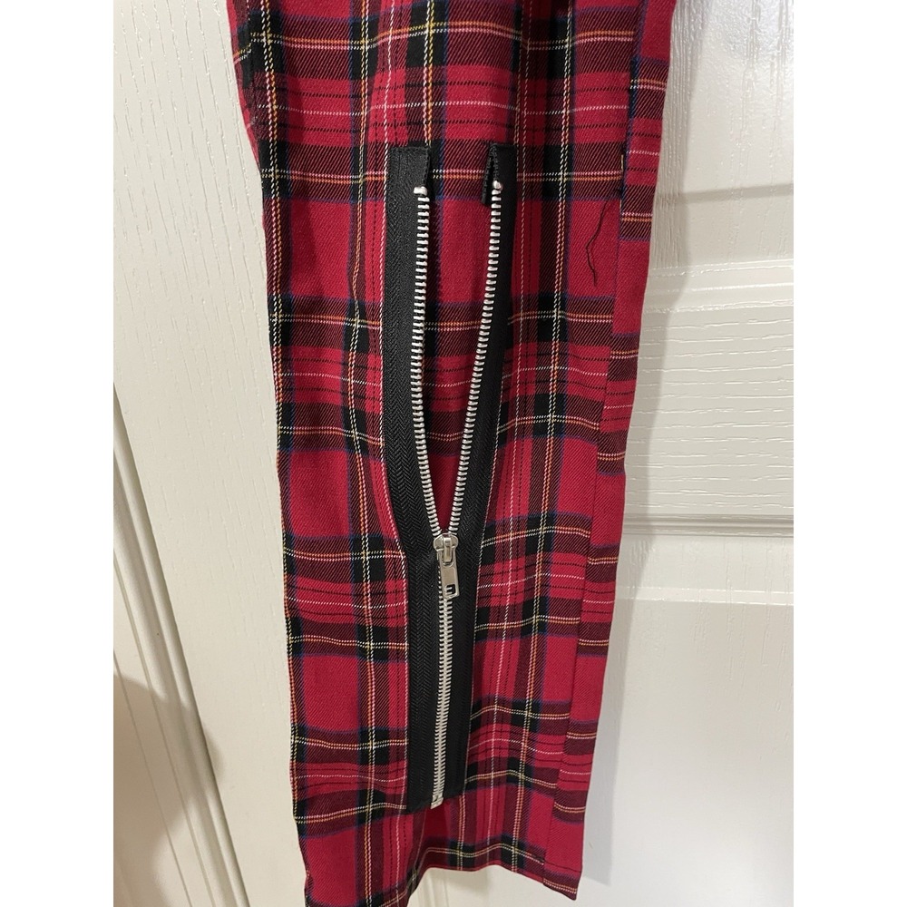 Hell Bunny Tartan Plaid Rudie Pants Womens Large Red Goth Punk Grunge Zippers - Picture 3 of 12
